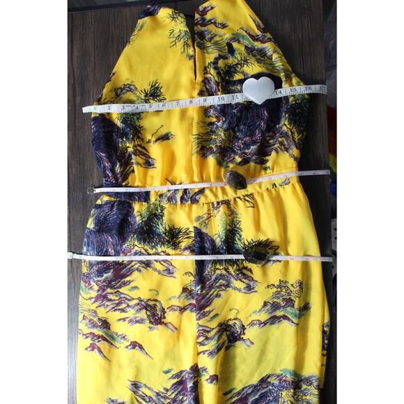 Guess Yellow Japanese Watercolor Tiger Dress Floral Hollywood Sun Halter Medium - Picture 7 of 16